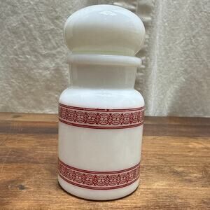 Vintage Apothecary Spice Jar Canister Container Lidded Milk Glass Belgium MCM